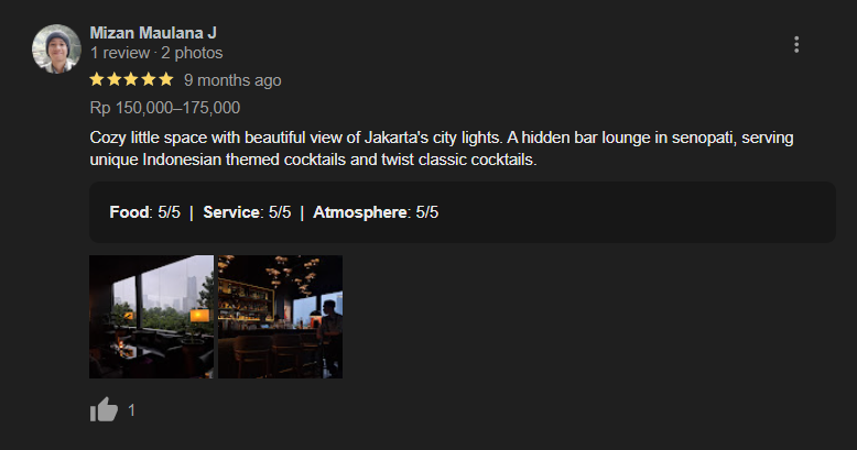 Testimoni dari pelanggan tentang tempat Amber Rooftop Lounge