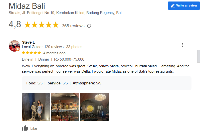 Testimoni Midaz Bali untuk Anda mencari restoran dengan steak yang enak